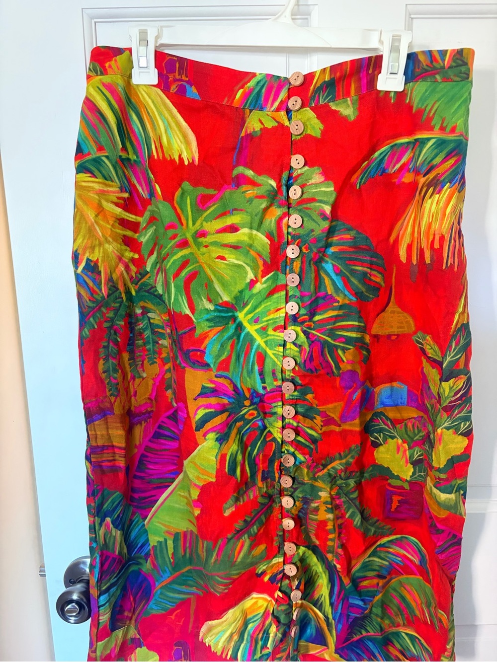 FARM Rio Red Tropical Button-Front Maxi Skirt